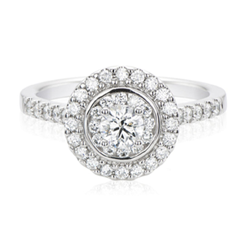 Halo 18ct White Gold Round Brilliant Cut with 0.70 Carat tw of Diamonds Ring