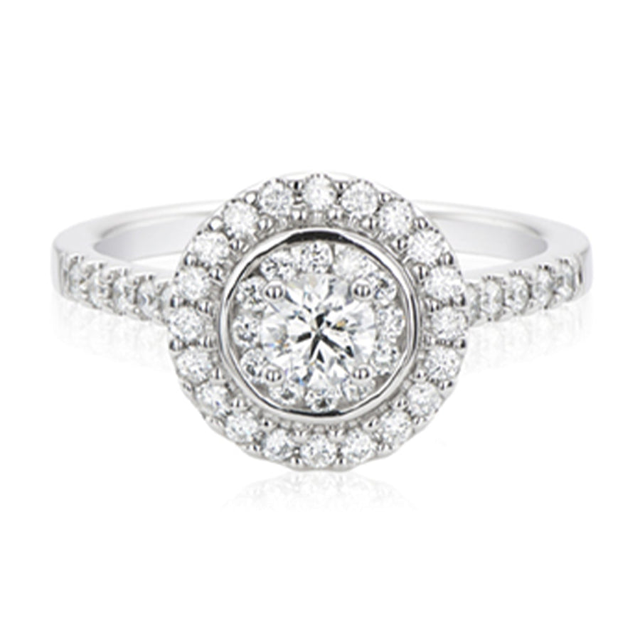 Halo 18ct White Gold Round Brilliant Cut with 0.70 Carat tw of Diamonds Ring
