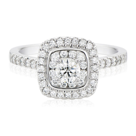 Halo 18ct White Gold Round Brilliant Cut with 0.70 Carat tw of Diamonds Ring