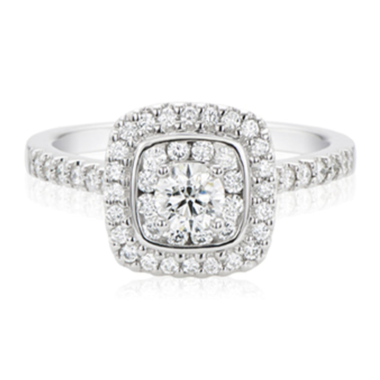 Halo 18ct White Gold Round Brilliant Cut with 0.70 Carat tw of Diamonds Ring