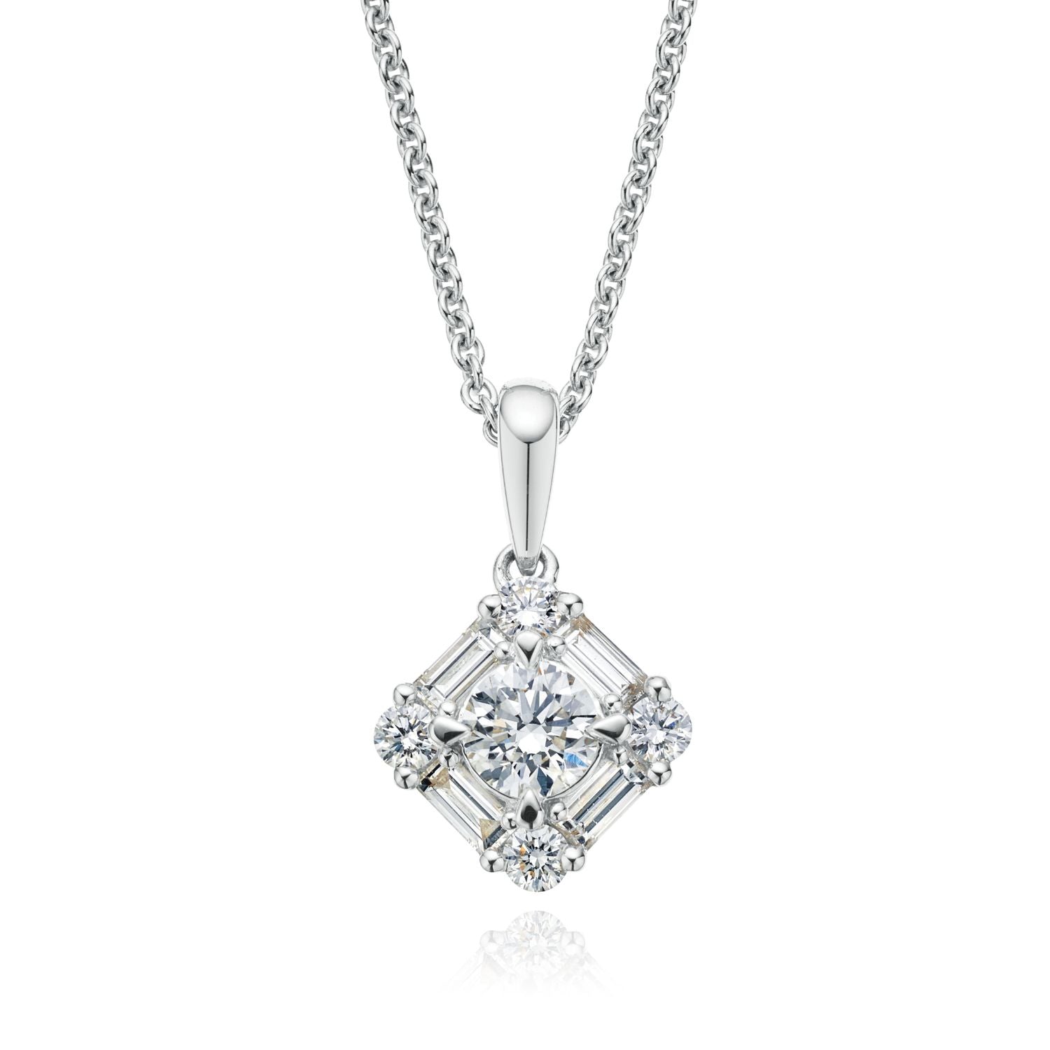 Forevermark 18ct White Gold Round & Baguette Cut 0.50 ctw Pendant