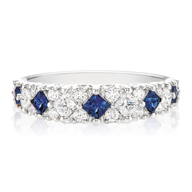 Vera Wang Love 18ct White Gold Princess Cut Sapphire with 0.65 Carat tw of Round Cut Diamonds Ring
