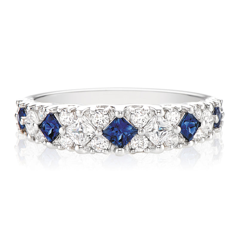 Vera Wang Love 18ct White Gold Princess Cut Sapphire with 0.65 Carat tw of Round Cut Diamonds Ring