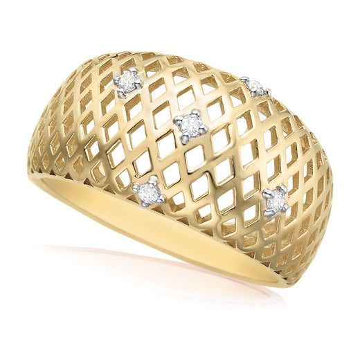 9ct Yellow Gold Round Brilliant Cut with 0.06 CARAT tw of Diamonds Ring