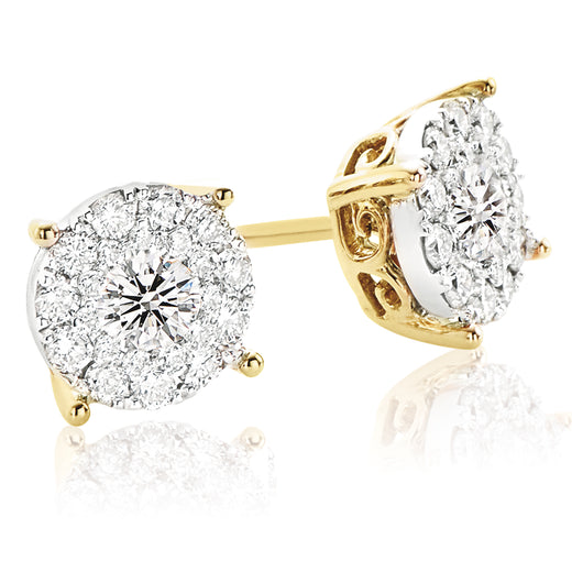 9ct Two Tone Gold Round Brilliant Cut with 1 CARAT tw of Diamonds Earrings