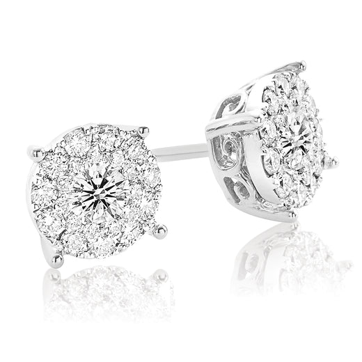 9ct White Gold Round Brilliant Cut with 1 CARAT tw of Diamonds Earrings