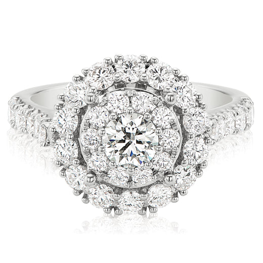 Halo 18ct White Gold Round Brilliant Cut with 1.85 CARAT tw of Diamonds Ring