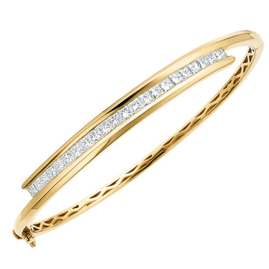 9ct Yellow Gold Princess Cut with 2 Carat tw of Diamonds Bangle