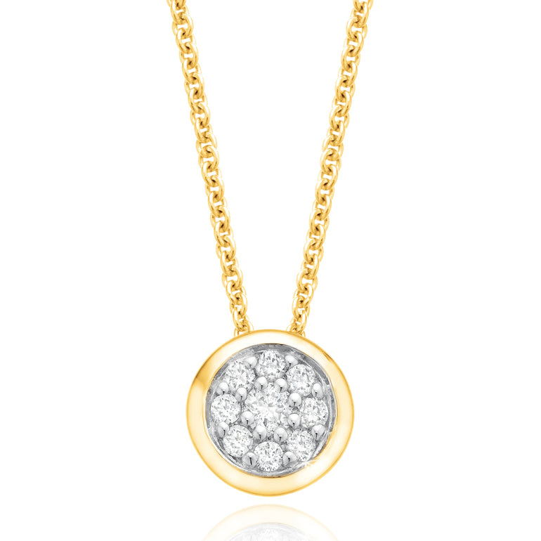 9ct Yellow Gold Round Brilliant Cut 0.12 CARAT tw of Diamonds Pendant