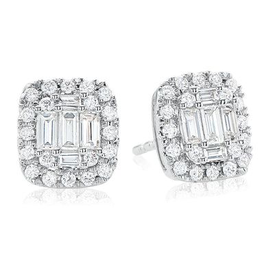 18ct White Gold Emerald & Round Brilliant Cut with 0.55 CARAT tw of Diamonds Earrings