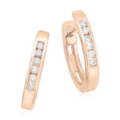 9ct Rose Gold Round Brilliant Cut 0.10 ctw diamond Huggie Earrings