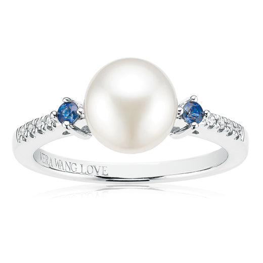 Vera Wang Love Sterling Silver Diamond Set Freshwater Pearl & Sapphire Ring