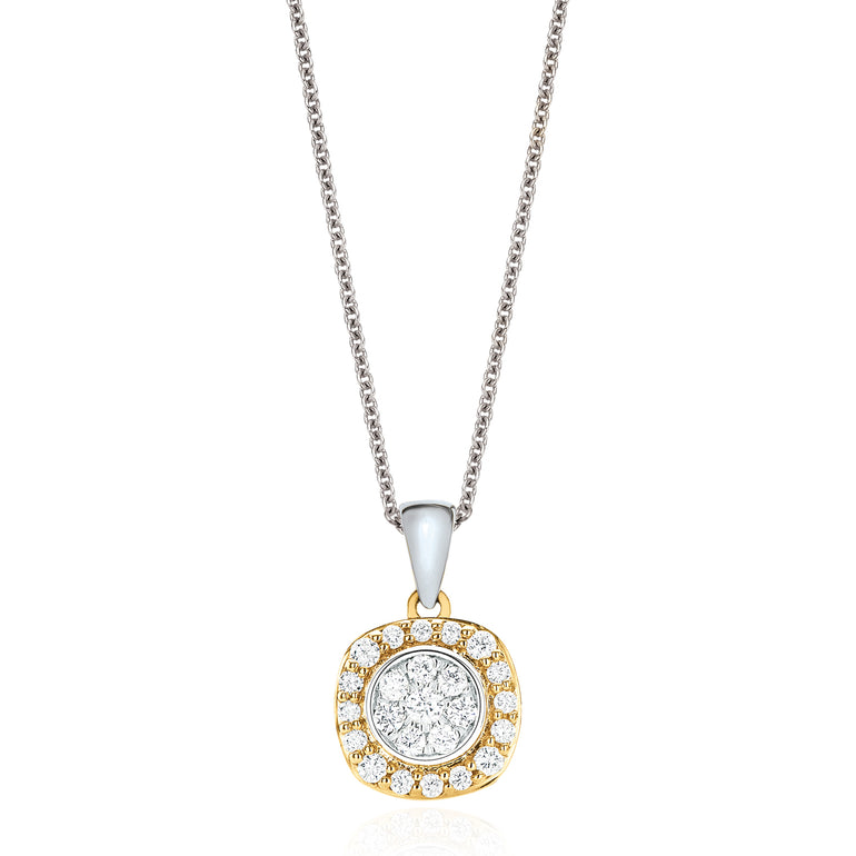 9ct Two Tone Gold Round Brilliant Cut with 0.20 CARAT tw of Diamond Pendant