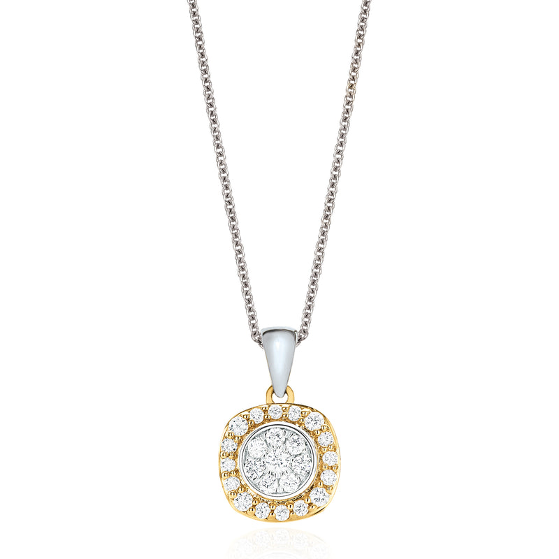 9ct Two Tone Gold Round Brilliant Cut with 0.20 CARAT tw of Diamond Pendant