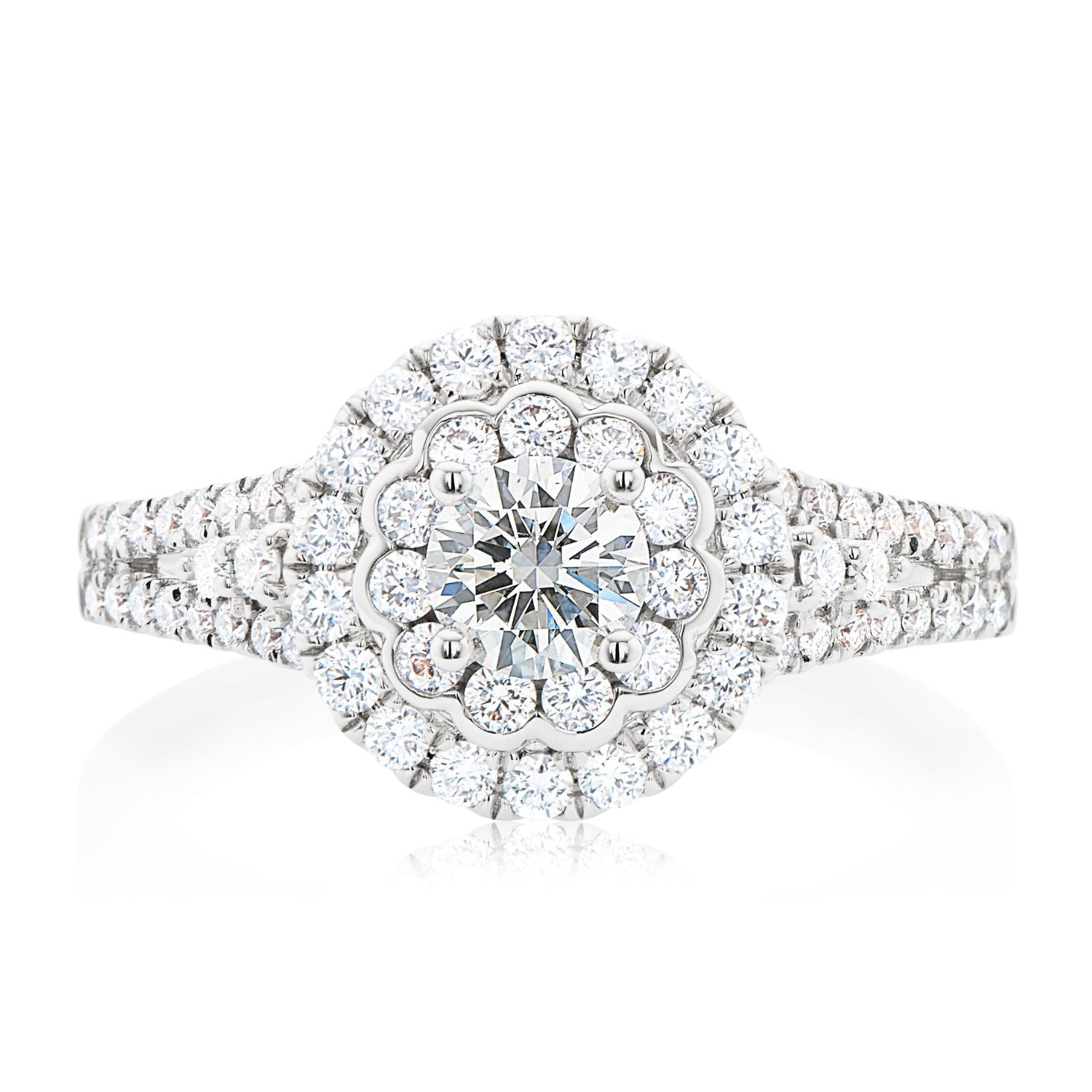 Halo 18ct White Gold Round Brilliant Cut with 1 CARAT tw of Diamonds Ring