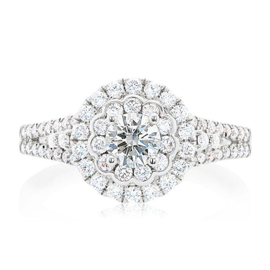 Halo 18ct White Gold Round Brilliant Cut with 1 CARAT tw of Diamonds Ring