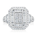 9ct White Gold Round Brillant & Baguette Cut with 1 CARAT tw of Diamonds Ring
