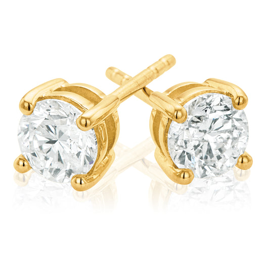 Promise 18ct Yellow Gold Round Brilliant Cut with 1 Carat tw of Diamonds Earrings
