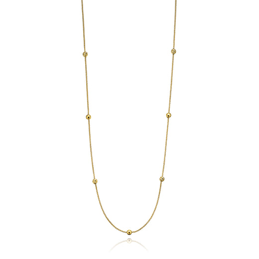 9ct Yellow Gold 70cm Station with Polished Diamond Cut Balls Station Necklace
