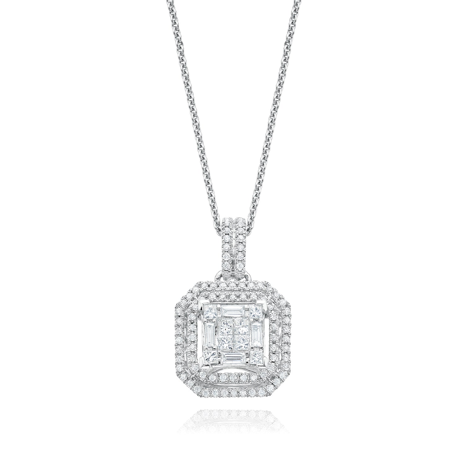 1/2 CT Diamond Solitaire Pendant Necklace in 14K White Gold with a 14K  White Gold Adjustable 16