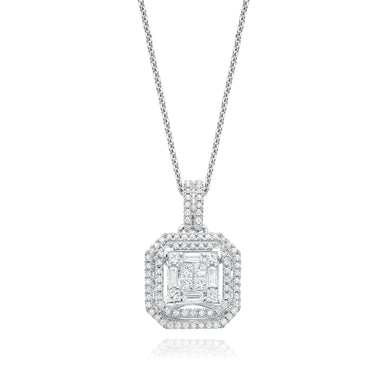 9ct White Gold Princess, Round & Baguette Cut with 1/2 CARAT tw of Diamond Pendant