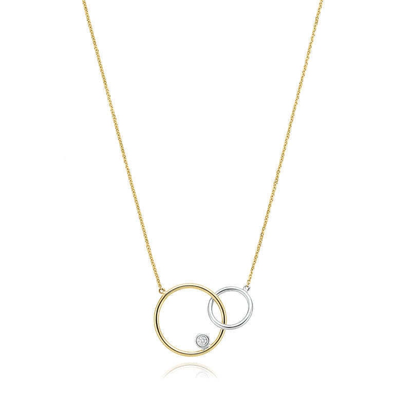 9ct Two Tone Gold Round Brilliant Cut Diamond Set Necklace