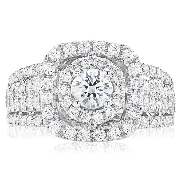 Halo 18ct White Gold Round Brilliant Cut with 1 1/2 CARAT tw of Diamonds Ring