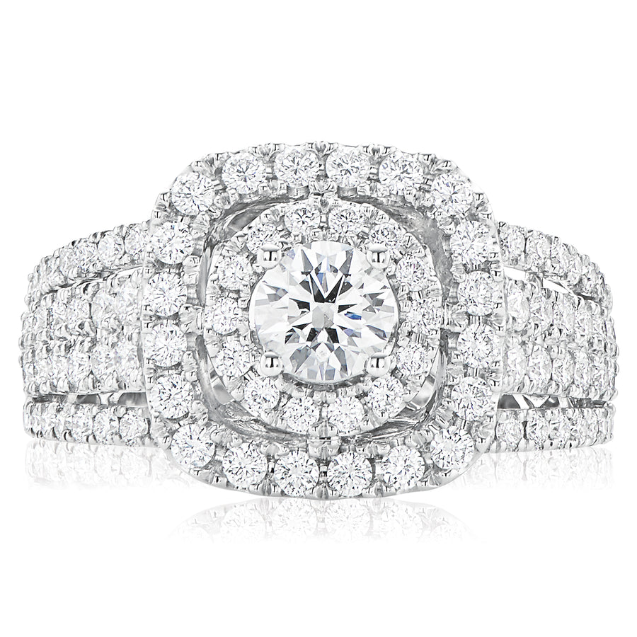Halo 18ct White Gold Round Brilliant Cut with 1 1/2 CARAT tw of Diamonds Ring