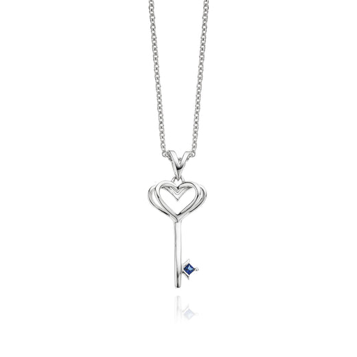 Vera Wang Love Sterling Silver Princess Cut Sapphire Key Necklace
