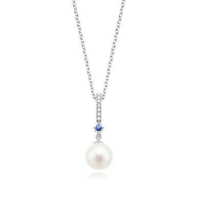 Vera Wang Love Sterling Silver Diamond Set Freshwater Pearl & Sapphire Pendant