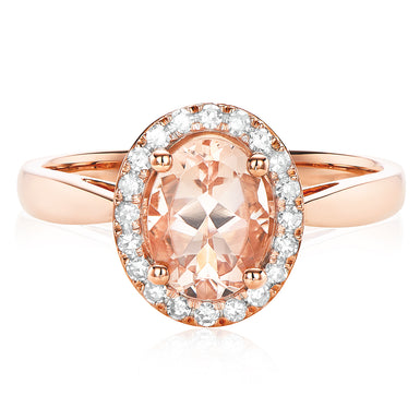 9ct Rose Gold Diamond Set Ring with Morganite