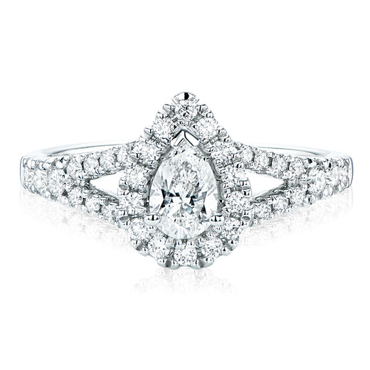 Halo 18ct White Gold Pear & Round Brilliant Cut with 1 CARAT tw of Diamonds Ring
