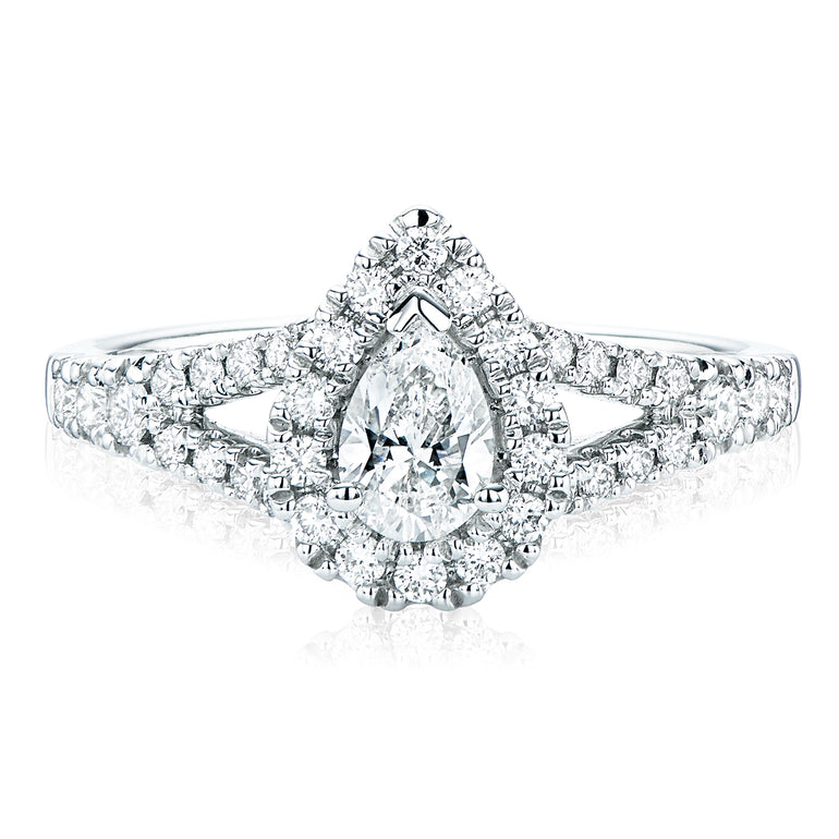 Halo 18ct White Gold Pear & Round Brilliant Cut with 1 CARAT tw of Diamonds Ring