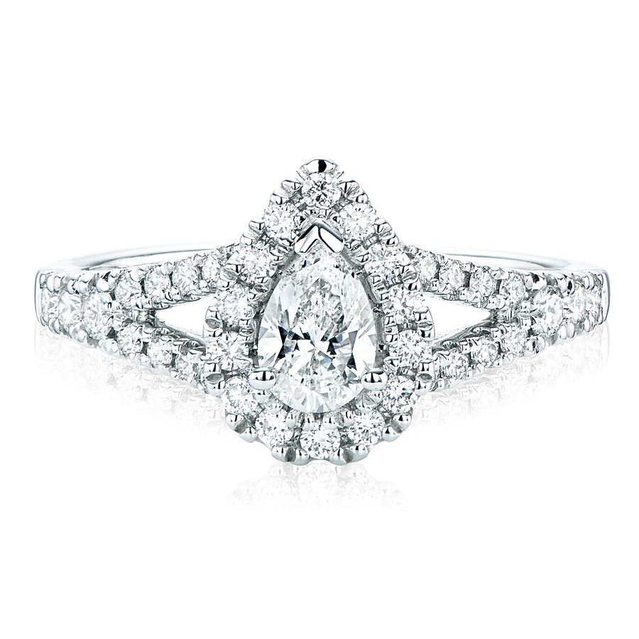 Halo 18ct White Gold Pear & Round Brilliant Cut with 1 CARAT tw of Diamonds Ring