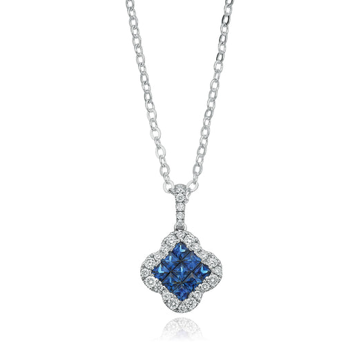 9ct White Gold Princess Cut Sapphire with 1/4 Carat tw of Diamonds Pendant