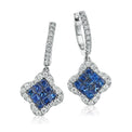 9ct White Gold Princess Cut Sapphire with 0.45 Carat tw of Diamonds Earrings