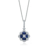 9ct White Gold Round Brilliant Cut Sapphire with 1/2 Carat tw of Diamonds Pendant