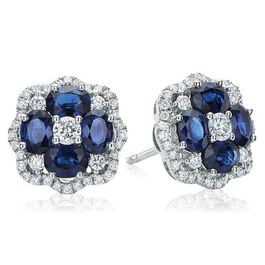 9ct White Gold Round Brilliant Cut Sapphire with 0.40 Carat tw of Diamonds Earrings