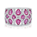 18ct White Gold Pear & Round Brilliant Cut Ruby with 1 Carat tw of Diamonds Ring