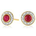 9ct Yellow Gold Round Brilliant Cut Ruby Diamond Set Earrings