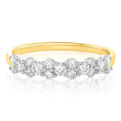 9ct Yellow & White Gold Round Briliant Cut 0.60 ctw diamond Dress Ring