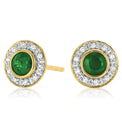 9ct Yellow Gold Round Brilliant Cut Emerald Diamond Set Earrings