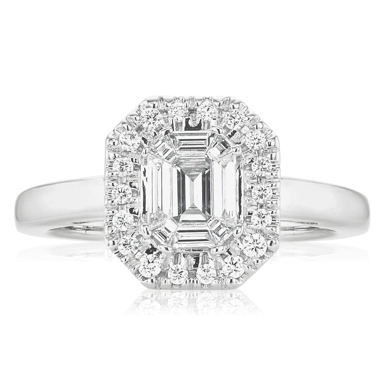 18ct White Gold Round Brillant & Baguette Cut with 1/2 CARAT tw of Diamonds Ring