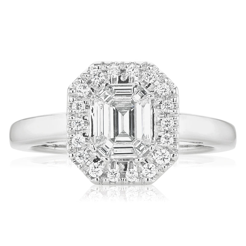 18ct White Gold Round Brillant & Baguette Cut with 1/2 CARAT tw of Diamonds Ring