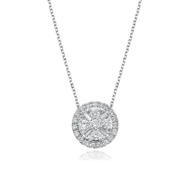 9ct White Gold Round Brillant & Baguette Cut with 1/2 CARAT tw of Diamond Pendant