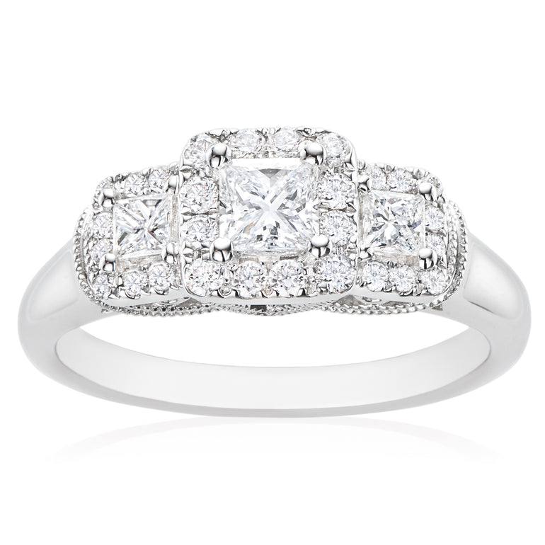 Vera Wang Love 18ct White Gold Princess & Round Cut with 3/4 Carat tw of Diamonds Ring