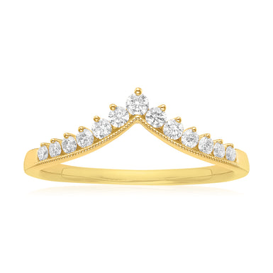 18ct Yellow Gold Round Brilliant Cut 0.25 ctw Contoured Dress Ring