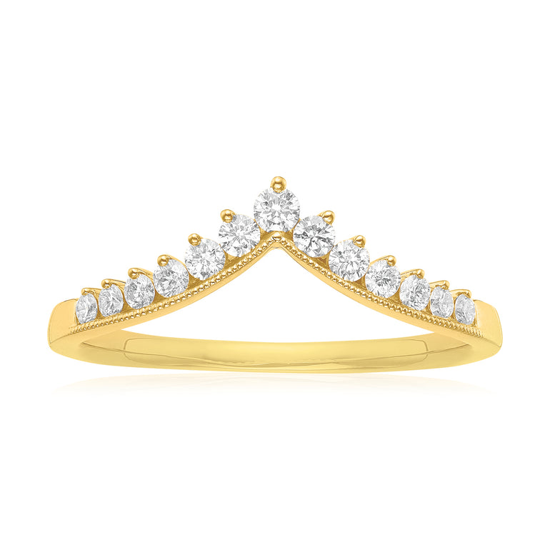 18ct Yellow Gold Round Brilliant Cut 0.25 ctw Contoured Dress Ring