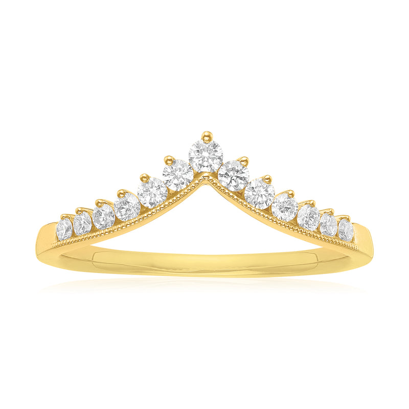 18ct Yellow Gold Round Brilliant Cut 0.25 ctw Contoured Dress Ring