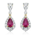 9ct Yellow Gold Pear Cut Natural Ruby & 0.30 Carat tw of Diamonds Earrings